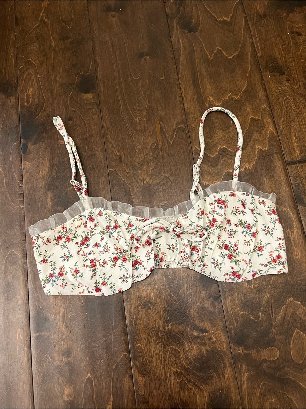 Princess Polly Cream Floral Ruffle Crop Top